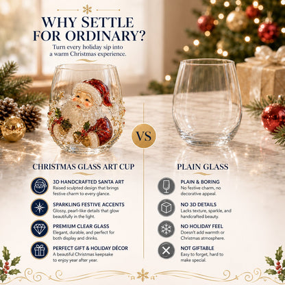 🎄✨ 3D Christmas Glass Art Cup | Luxury Raised Holiday Glassware for Drinks, Decor & Christmas Gifts