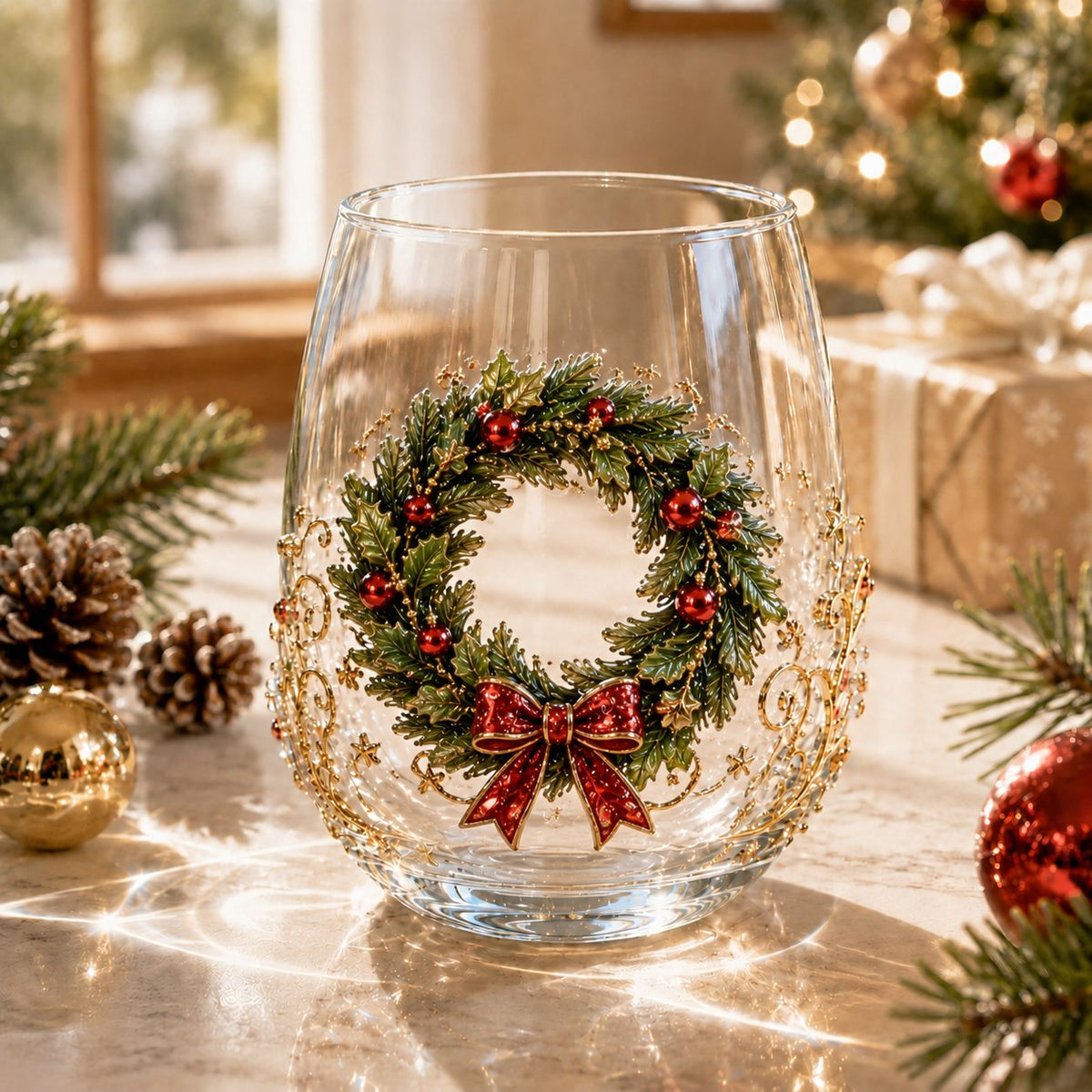 🎄✨ 3D Christmas Glass Art Cup | Luxury Raised Holiday Glassware for Drinks, Decor & Christmas Gifts