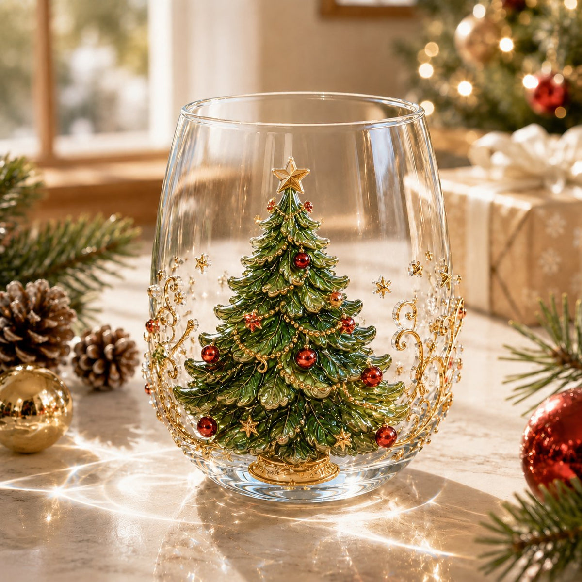 🎄✨ 3D Christmas Glass Art Cup | Luxury Raised Holiday Glassware for Drinks, Decor & Christmas Gifts