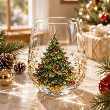 🎄✨ 3D Christmas Glass Art Cup | Luxury Raised Holiday Glassware for Drinks, Decor & Christmas Gifts