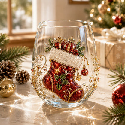 🎄✨ 3D Christmas Glass Art Cup | Luxury Raised Holiday Glassware for Drinks, Decor & Christmas Gifts