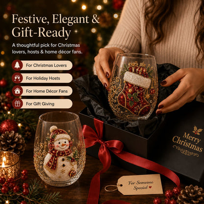 🎄✨ 3D Christmas Glass Art Cup | Luxury Raised Holiday Glassware for Drinks, Decor & Christmas Gifts