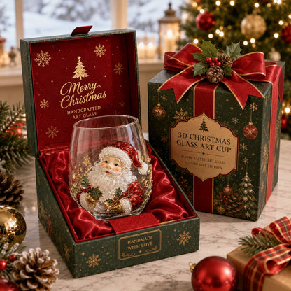 🎄✨ 3D Christmas Glass Art Cup | Luxury Raised Holiday Glassware for Drinks, Decor & Christmas Gifts