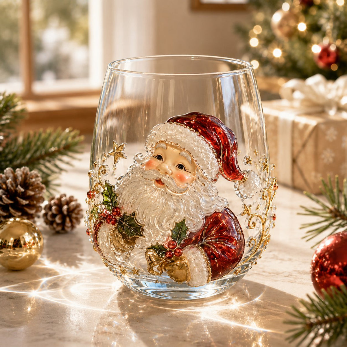 🎄✨ 3D Christmas Glass Art Cup | Luxury Raised Holiday Glassware for Drinks, Decor & Christmas Gifts