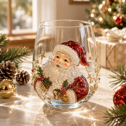 🎄✨ 3D Christmas Glass Art Cup | Luxury Raised Holiday Glassware for Drinks, Decor & Christmas Gifts