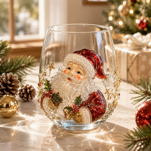 🎄✨ 3D Christmas Glass Art Cup | Luxury Raised Holiday Glassware for Drinks, Decor & Christmas Gifts