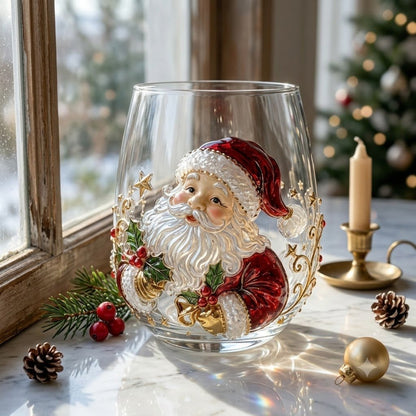 🎄✨ 3D Christmas Glass Art Cup | Luxury Raised Holiday Glassware for Drinks, Decor & Christmas Gifts