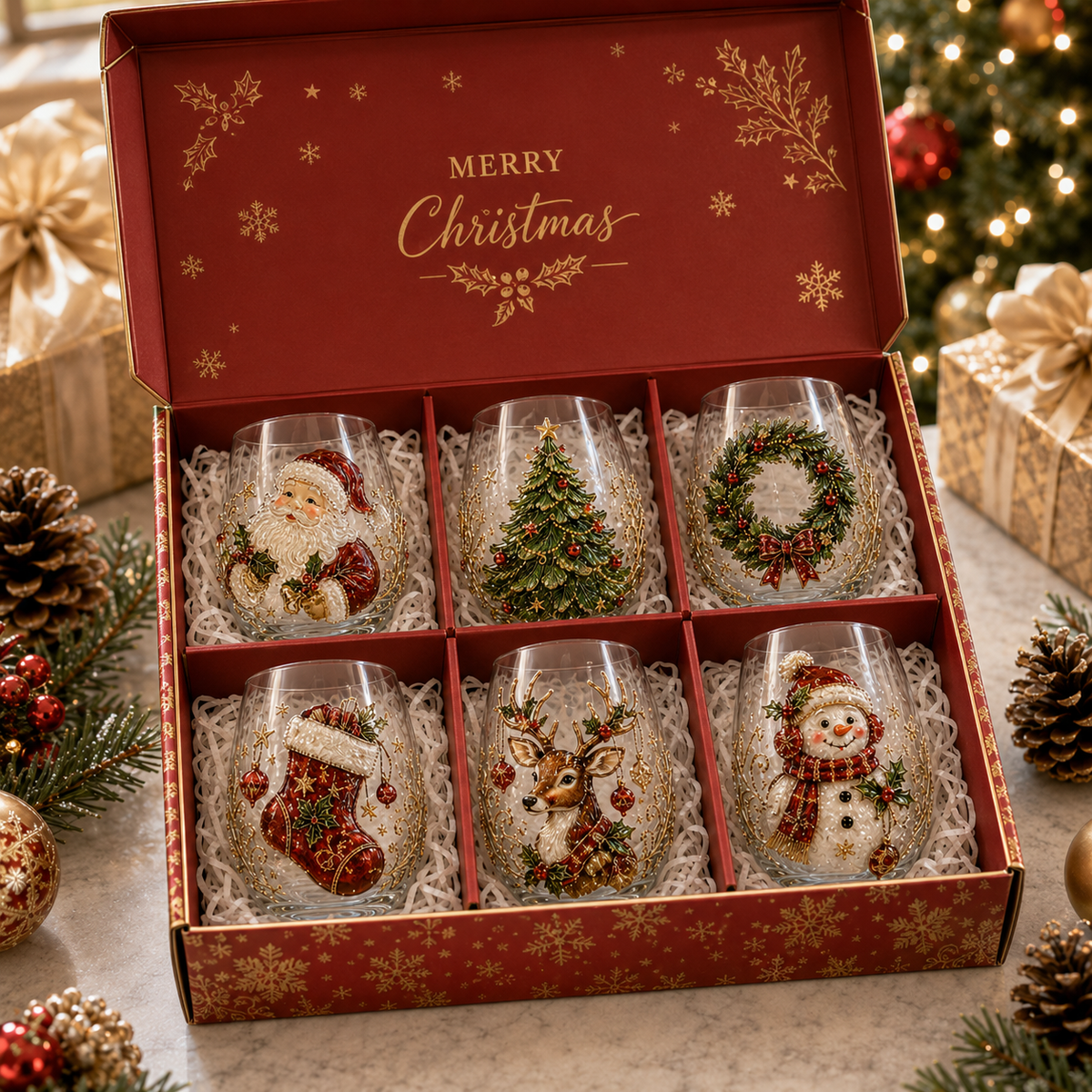 🎄✨ 3D Christmas Glass Art Cup | Luxury Raised Holiday Glassware for Drinks, Decor & Christmas Gifts