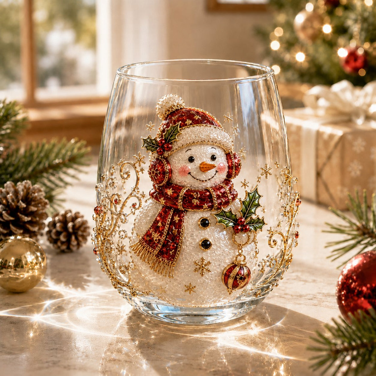 🎄✨ 3D Christmas Glass Art Cup | Luxury Raised Holiday Glassware for Drinks, Decor & Christmas Gifts