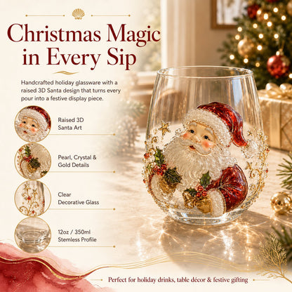 🎄✨ 3D Christmas Glass Art Cup | Luxury Raised Holiday Glassware for Drinks, Decor & Christmas Gifts