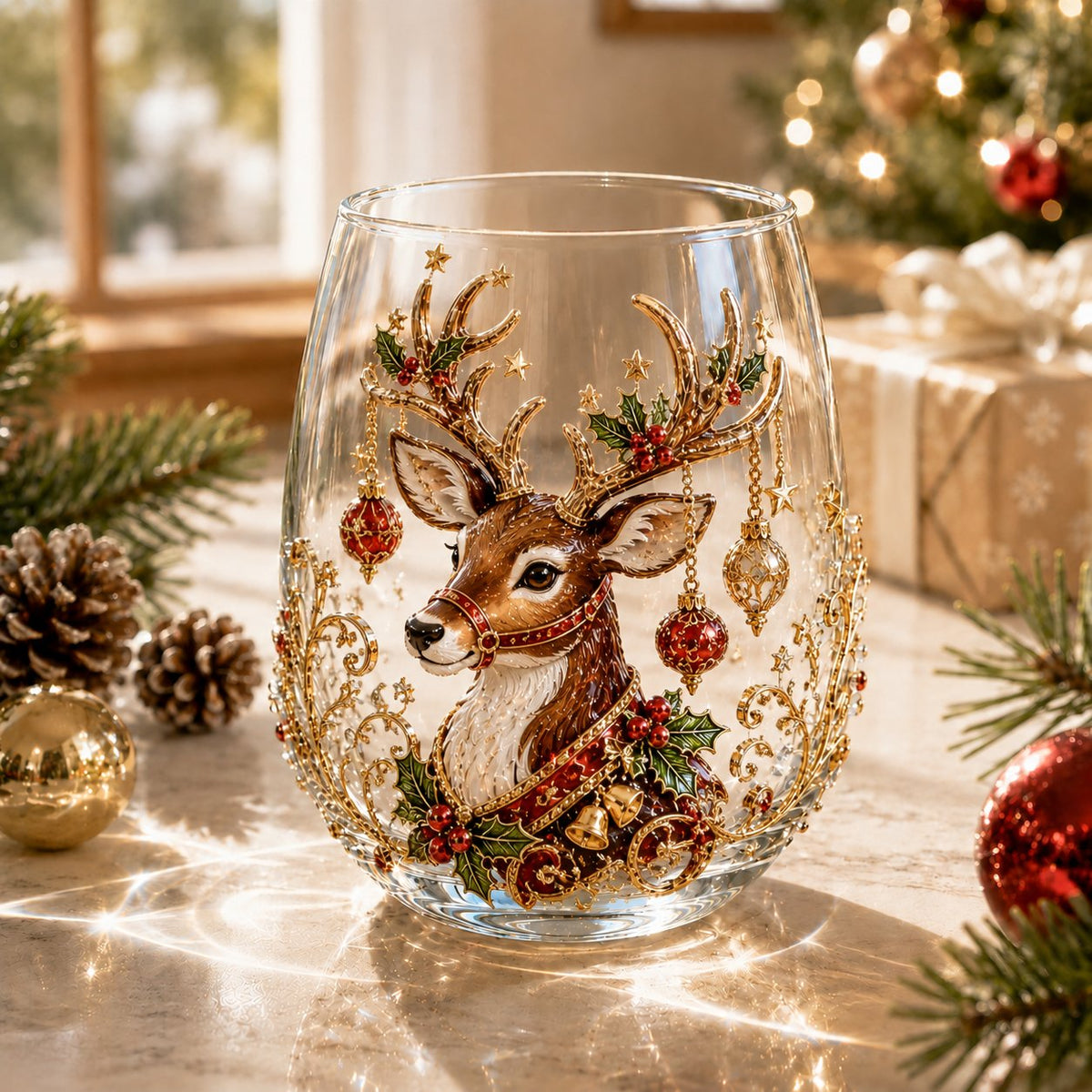 🎄✨ 3D Christmas Glass Art Cup | Luxury Raised Holiday Glassware for Drinks, Decor & Christmas Gifts